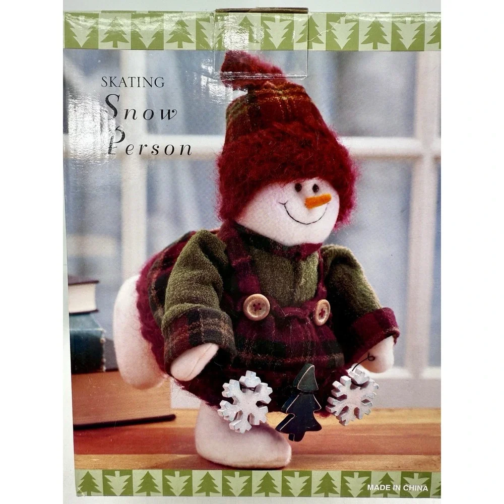 Lot of 3 Skating Snow Person Plush Decor Figures Bucket Sign Garland Skates 9.5